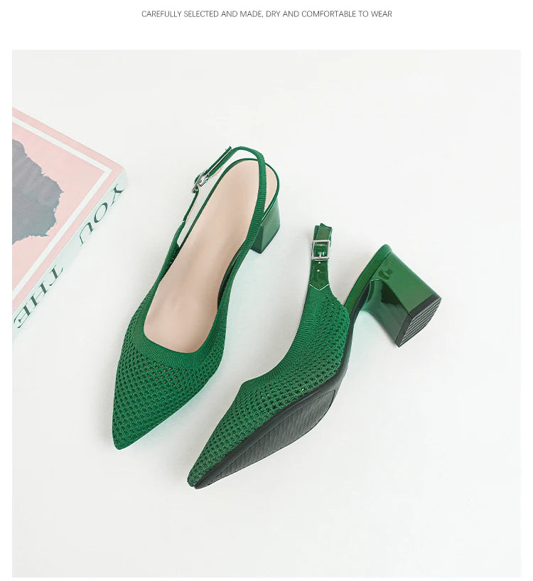 Summer Women's High Heel Sandals Knitted Small Hole Breathable Shoes 2025 New Style (6cm High)