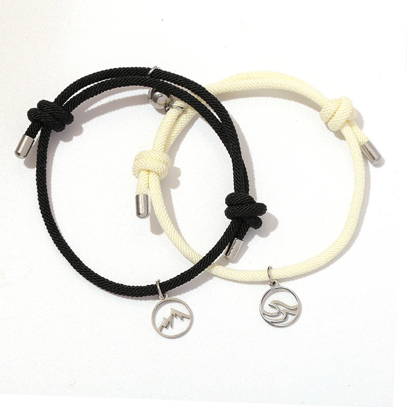 Sea Mountain Bracelet Couple Stainless Steel Magnetic Gift Handmade Adjustable Forever Love Relationship Bracelet Friends