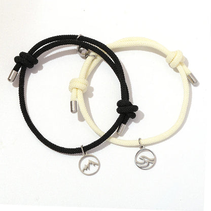 Sea Mountain Bracelet Couple Stainless Steel Magnetic Gift Handmade Adjustable Forever Love Relationship Bracelet Friends