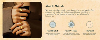 14K Gold Plated Ring for Women Men Thick Thin Pinky Thumb Ring Wedding Band Ring Non Tarnish Plain Domed Comfort Fit Size 6 -10