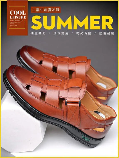 2026 Men Leather Shoes Business Casual Forma Wear High Heels Soft Sole Non-Slip Summer Sandals Black Leather Shoes Luxury Shoes