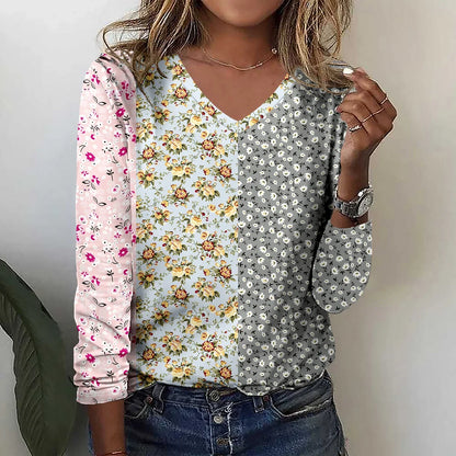 Summer new fashion 2025 women's casual long-sleeved printed T-shirt