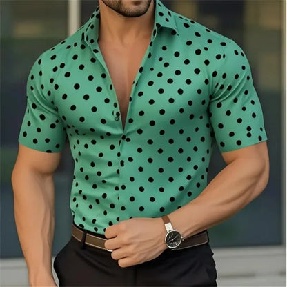 New Men's Short Sleeve Button Shirt Polka Dot Lapel Fashion Design Casual Lightweight Breathable Comfortable Outdoor Men Clothes