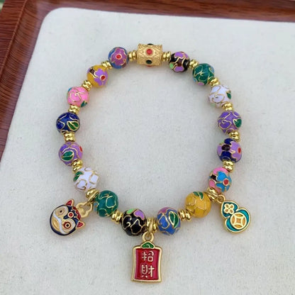 Prosperity Cloisonne Bracelet Enamel Gift Accessories To Attract Wealth Lucky Charms Chinese Ethnic Style Round Bead HandString