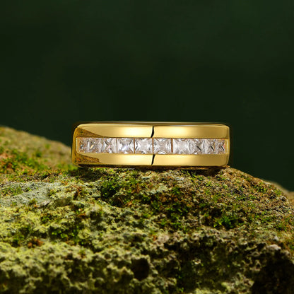 Newshe 925 Silver Certified Moissanite Mens Wedding Band Half Eternity Princess Cut Lab Created Diamond Ring Luxury Jewelry