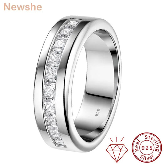 Newshe 925 Silver Certified Moissanite Mens Wedding Band Half Eternity Princess Cut Lab Created Diamond Ring Luxury Jewelry
