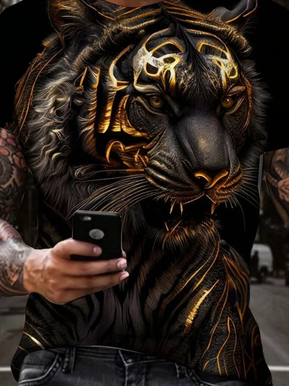 New Man T-Shirt Cool Lion's Crown 3D Printed Summer Street Fashion Style Top Short Sleeve Tees Round Neck Men's Cross T-Shirt