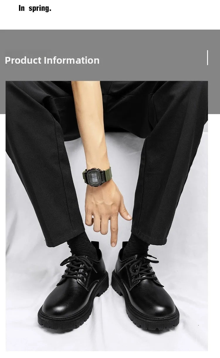 Men's Casual Leather Shoes Thick Bottom Leisure Trendy British Style Winter New Arrival Breathable round Toe Low Heel