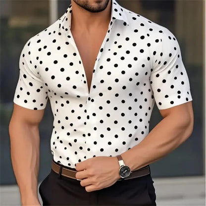 New Men's Short Sleeve Button Shirt Polka Dot Lapel Fashion Design Casual Lightweight Breathable Comfortable Outdoor Men Clothes