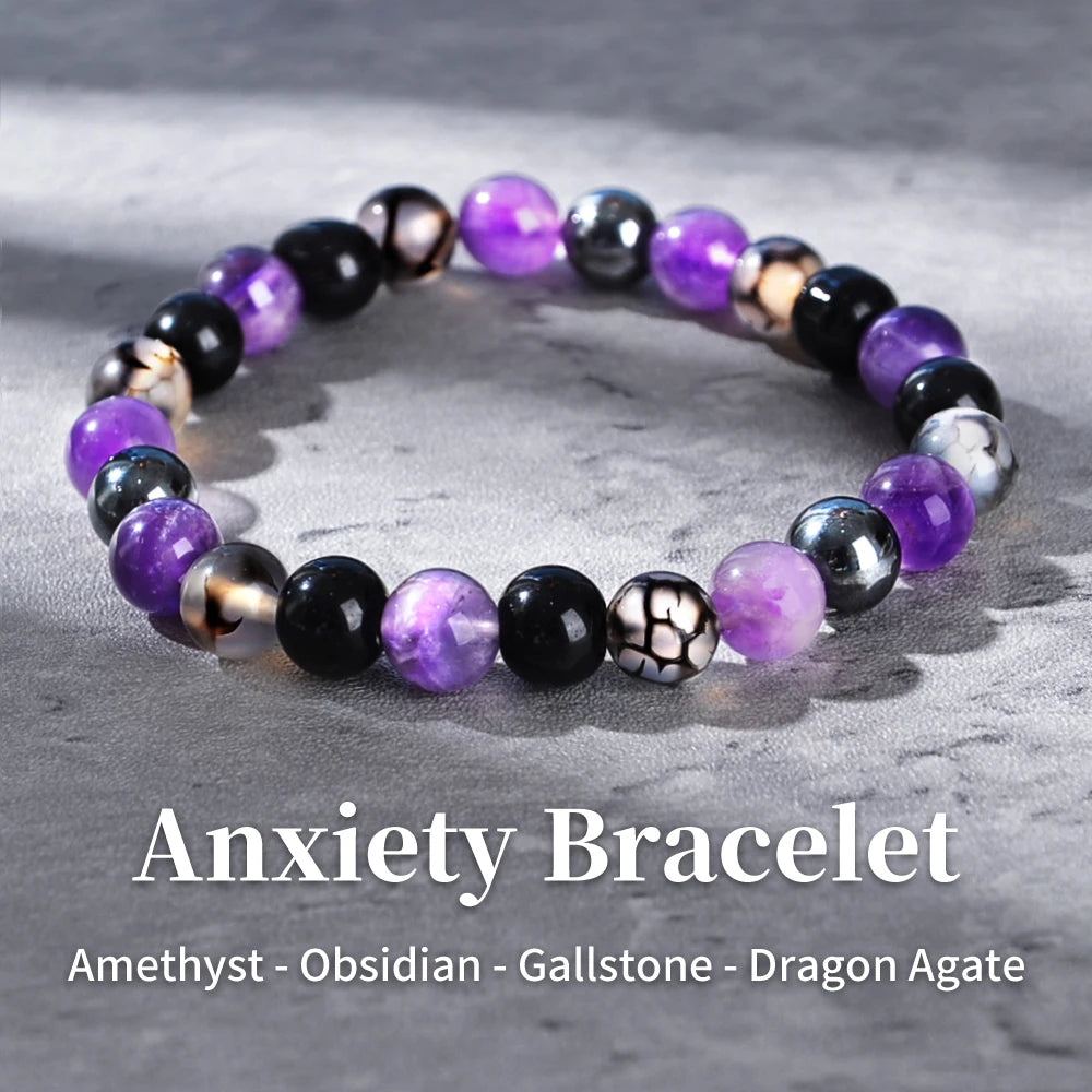 8mm Natural Stone Amethyst and Black Gallstone Bracelet, Relieve Anxiety, Balance Yourself, Calm and Soothe The Mind