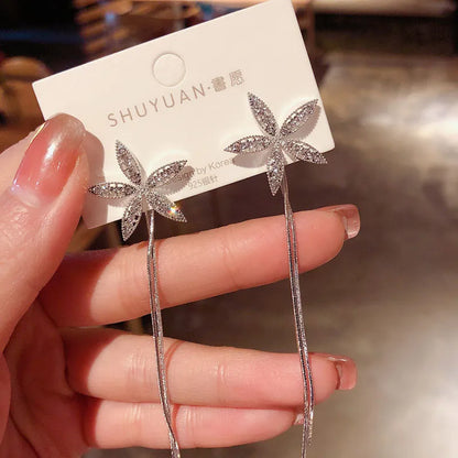 New Vintage Statement Gray Crystal Leaf Earrings for Women Fashion Unique Accessories Party Jewelry Birthday Anniversary Gifts