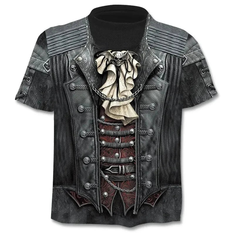 Fun Cosplay 3D Printed Armor Jacket For Men Personality Street Hip Hop Crew Neck Short Sleeve Avant-garde Cowboy Warrior T-shirt