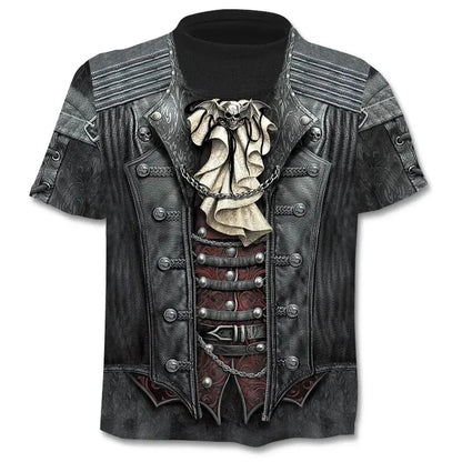 Fun Cosplay 3D Printed Armor Jacket For Men Personality Street Hip Hop Crew Neck Short Sleeve Avant-garde Cowboy Warrior T-shirt