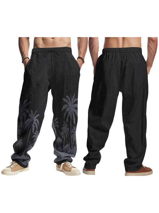 Men s Lightweight Linen Drawstring Beach Pants with Hawaiian Print for a Stylish Summer Look and Casual Streetwear Style