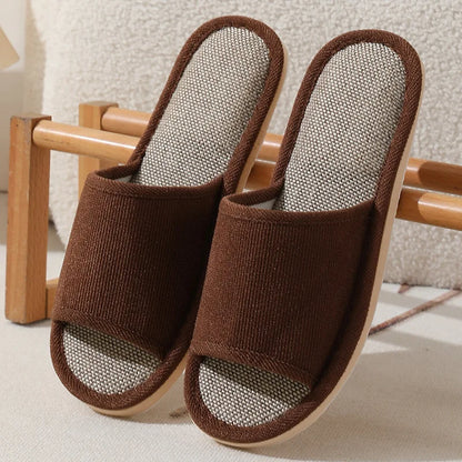 Men Linen Slippers Couples Fashion Women Casual Home Slippers Indoor Floor Flat Shoes Sandals Slides Four Seasons At Home