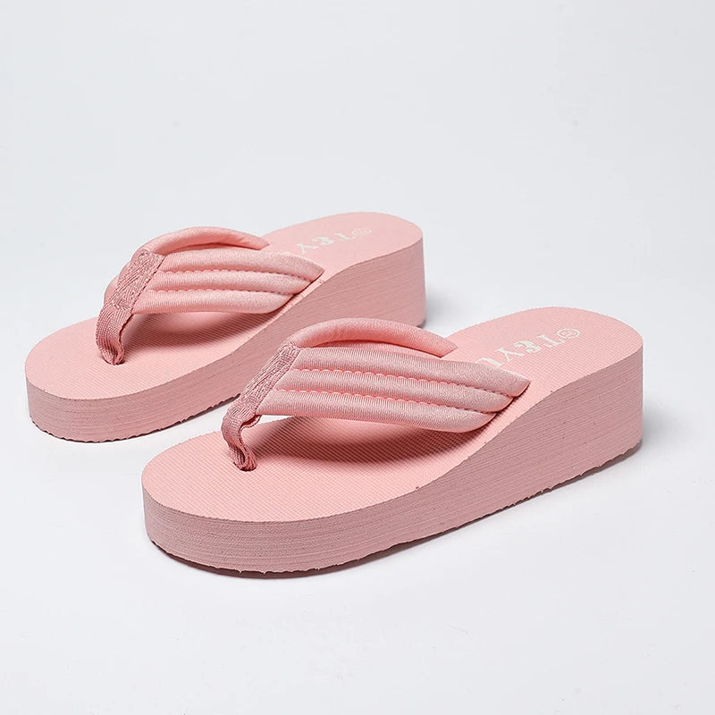 2025 Summer Beach Pink Flip Flops for Women Non Slip Weightlight Wedge Slippers Woman Fashion Thick Bottom Clip Toe Slides Mujer