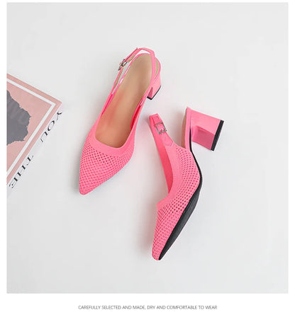 Summer Women's High Heel Sandals Knitted Small Hole Breathable Shoes 2025 New Style (6cm High)