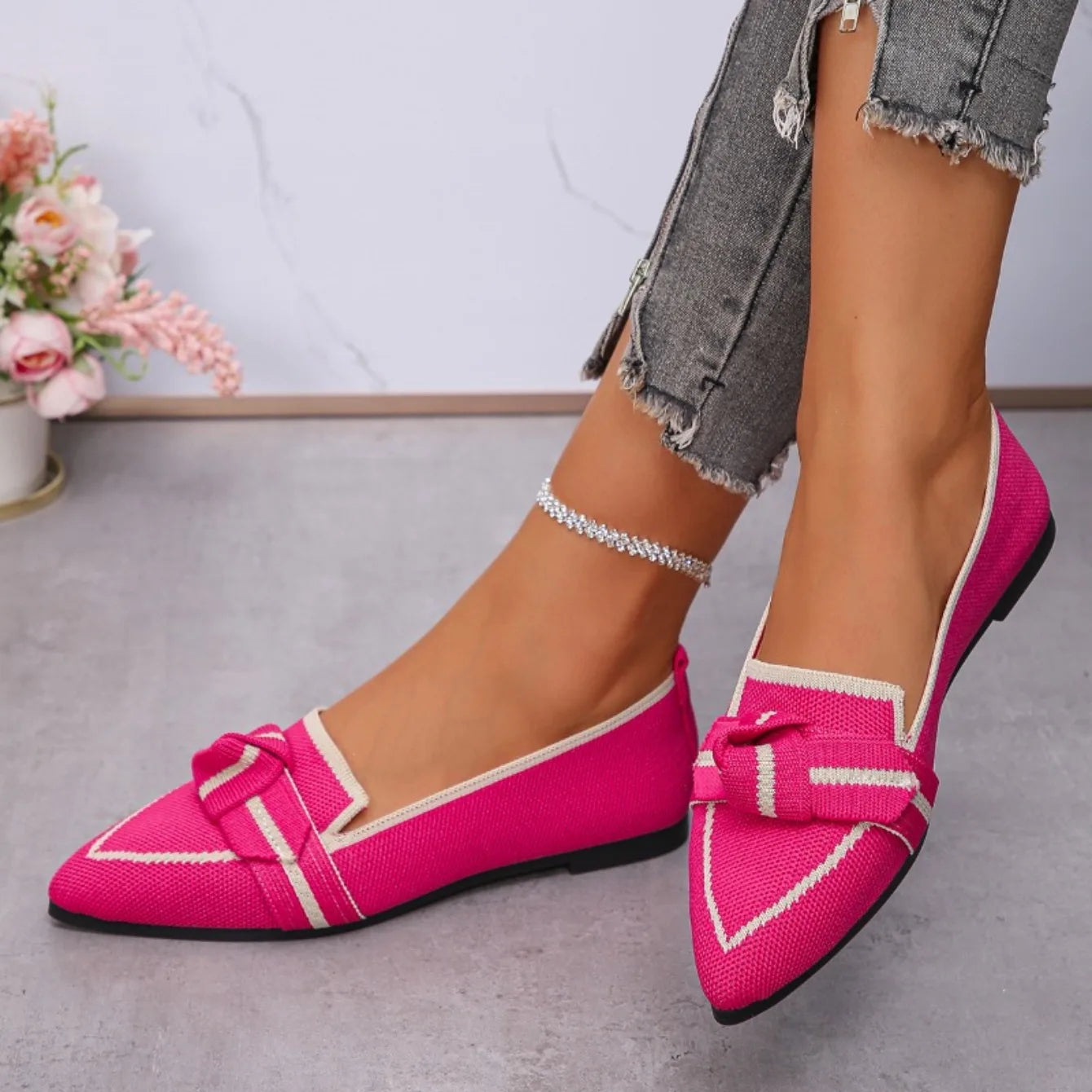 Women Flats New Ballet Pointed Toe Loafers Shoes for Women Slip-on Casual Low Heel Luxury Shoes Brand Butterfly Sneakers Women