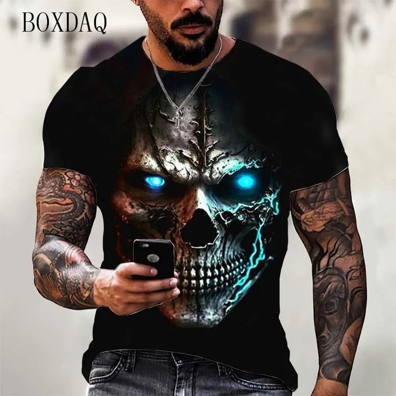 Fashion Trend Skull Pattern Men's T-Shirts 6XL Plus Size Short Sleeve Street Gothic Horror Skeleton Male Tops O-Neck Casual Tee