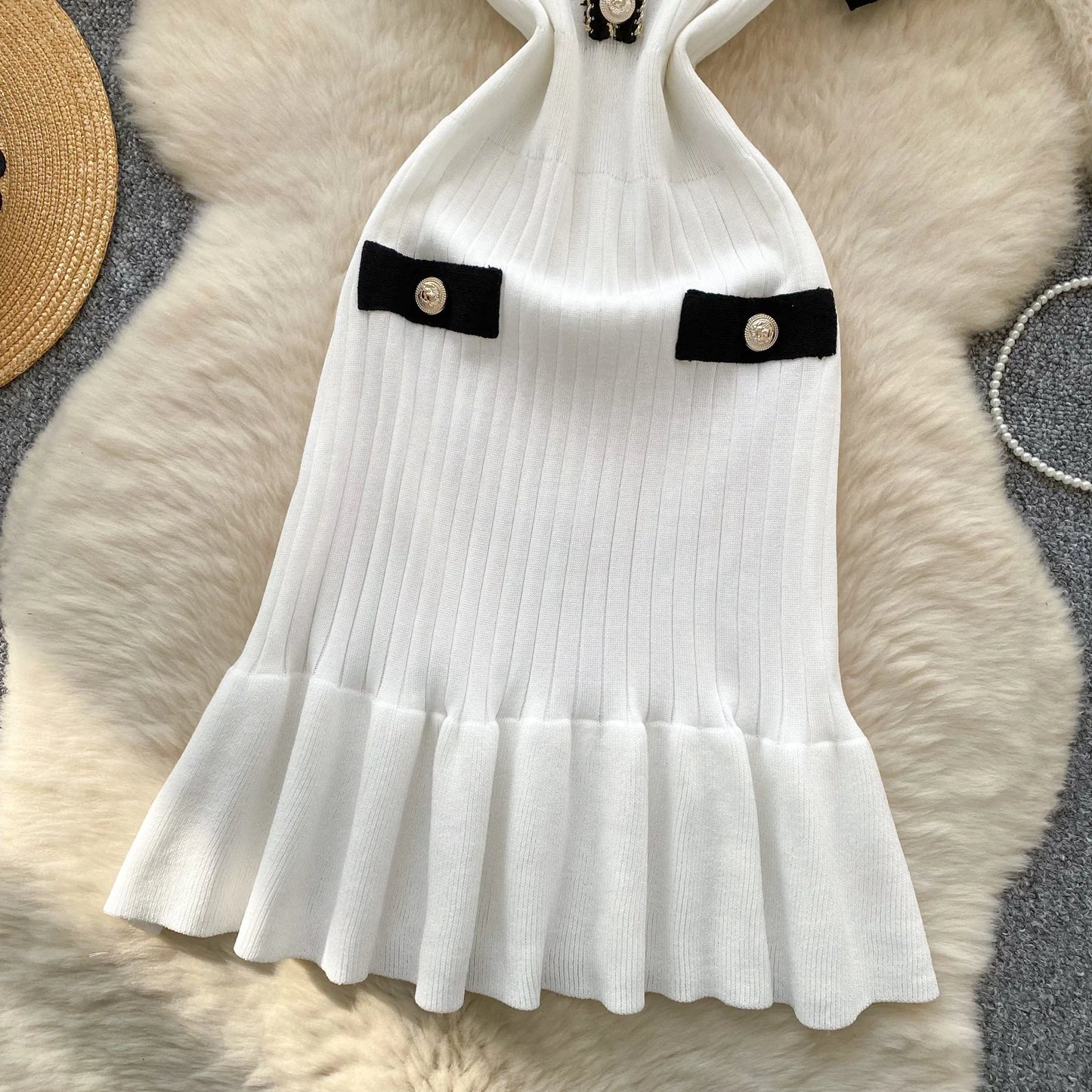 SINGREINY French Vintage Elegant Dress Women V Neck Buttons Elastic Waist Slim Fit Sundress Patchwork Mermaid Bodycon Dress