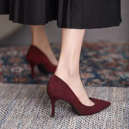 Pointy Suede High Heels Spring New Style Pointy Shallow Mouth Set Foot Anti-slip Wear-resistant Fine Heel Shoes