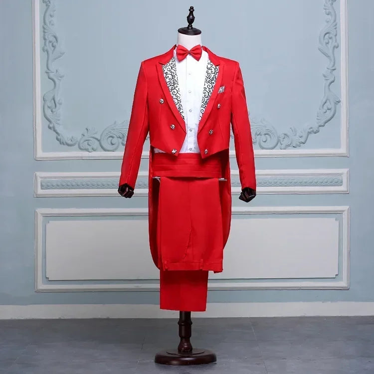 Men's Tuxedo Costume Vintage Formal Tailcoat Slim Fit Peak Lapel Suit Tux Pants Tail Coat Singer Magician Stage Jacket Outfits