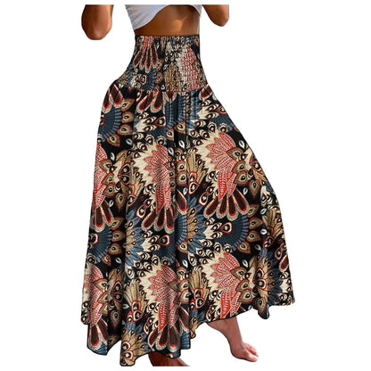 Women Vintage Floral Print Boho Skirt 2024 Summer Casual Loose Pleated Long Skirt Elegant Female High Elastic Waist Maxi Skirts