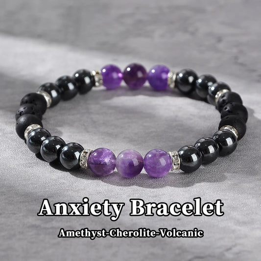 8mm Natural Stone Amethyst and Black Gallstone Bracelet, Relieve Anxiety, Balance Yourself, Calm and Soothe The Mind