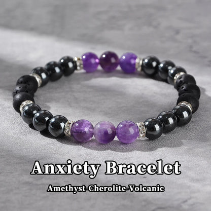 8mm Natural Stone Amethyst and Black Gallstone Bracelet, Relieve Anxiety, Balance Yourself, Calm and Soothe The Mind