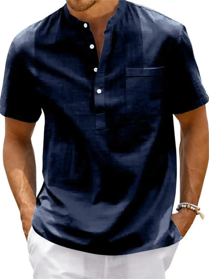 Men's Plus Size Cotton Linen Shirt with Pocket Casual Polo Shirt  Short Sleeve Shirts  Summer Lightweight Beach Tops