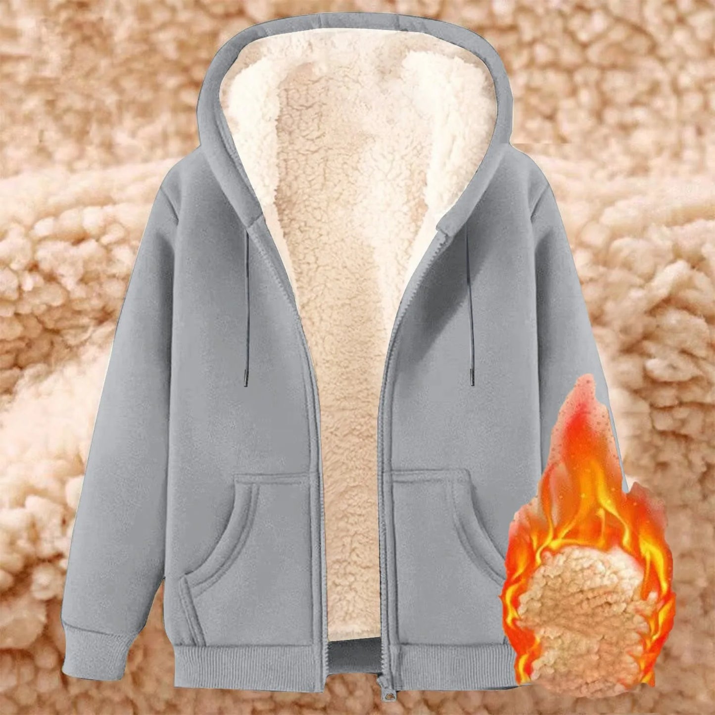 Women Solid Color Fleece Thickened Hoodies Large Size M-5XL Zip Up Warm Lined Thermal Sweatshirt Fall Winter Hooded With Pockets