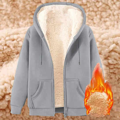 Women Solid Color Fleece Thickened Hoodies Large Size M-5XL Zip Up Warm Lined Thermal Sweatshirt Fall Winter Hooded With Pockets