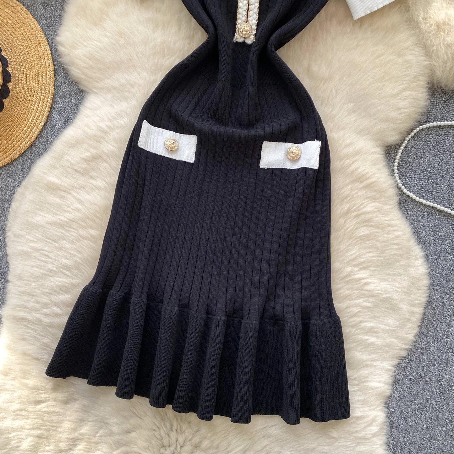 SINGREINY French Vintage Elegant Dress Women V Neck Buttons Elastic Waist Slim Fit Sundress Patchwork Mermaid Bodycon Dress