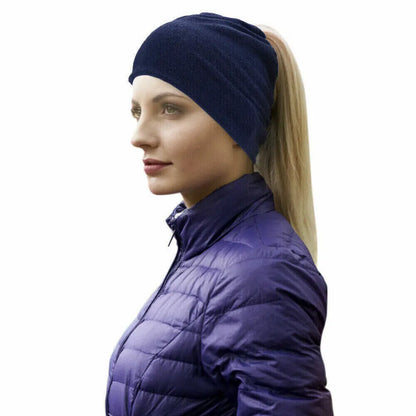 Winter Warmer Ponytail Skull Cap Windproof Thermal Fleece Beanie Hat Running Ski Outdoor Sports Cap with Ear Cover for Men Women