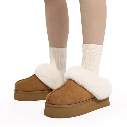 Litfun Fuzzy Platform Slippers For Women Winter Warm House Shoes With Memory Foam Outdoor Anti-Slip Fashion Fur Fluffy Slippers