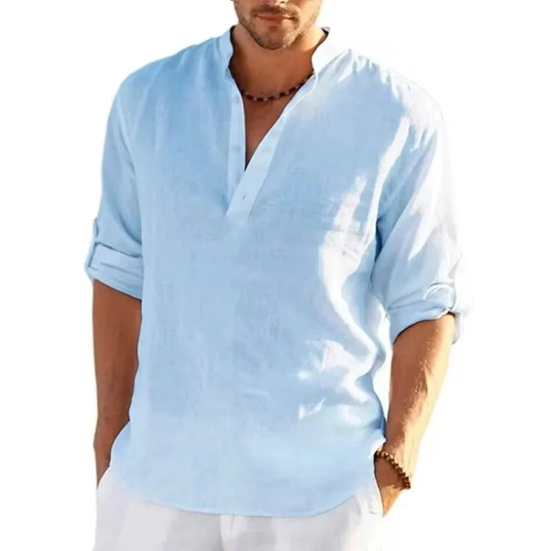 Autumn Men's Long Sleeve Tshirts Solid Color Loose Casual Tops Breathable Lightweight Shirt Men Cotton Mens Designer Streetwear