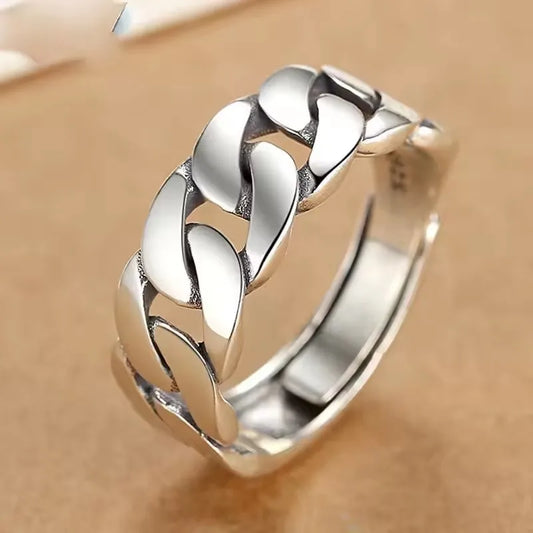 Sam Panda 925 Sterling Silver Rings For Women Men Fine Jewelry Finger Adjustable Open Vintage Chain Ring For Party Birthday Gift