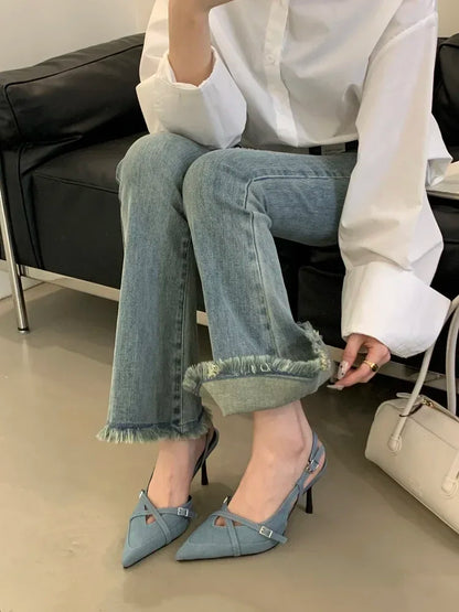 Street Style Sexy Buckle Strap Women Pumps Elegant Pointed Toe Thin High Heels Banquet Party Slingback Shoes Sandals