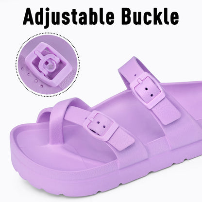 Bebealy Fashion Sandals for Women and Men Pillow Slippers Double Buckle Sandals Adjustable Slides EVA Flat Sandals Beach Sandals