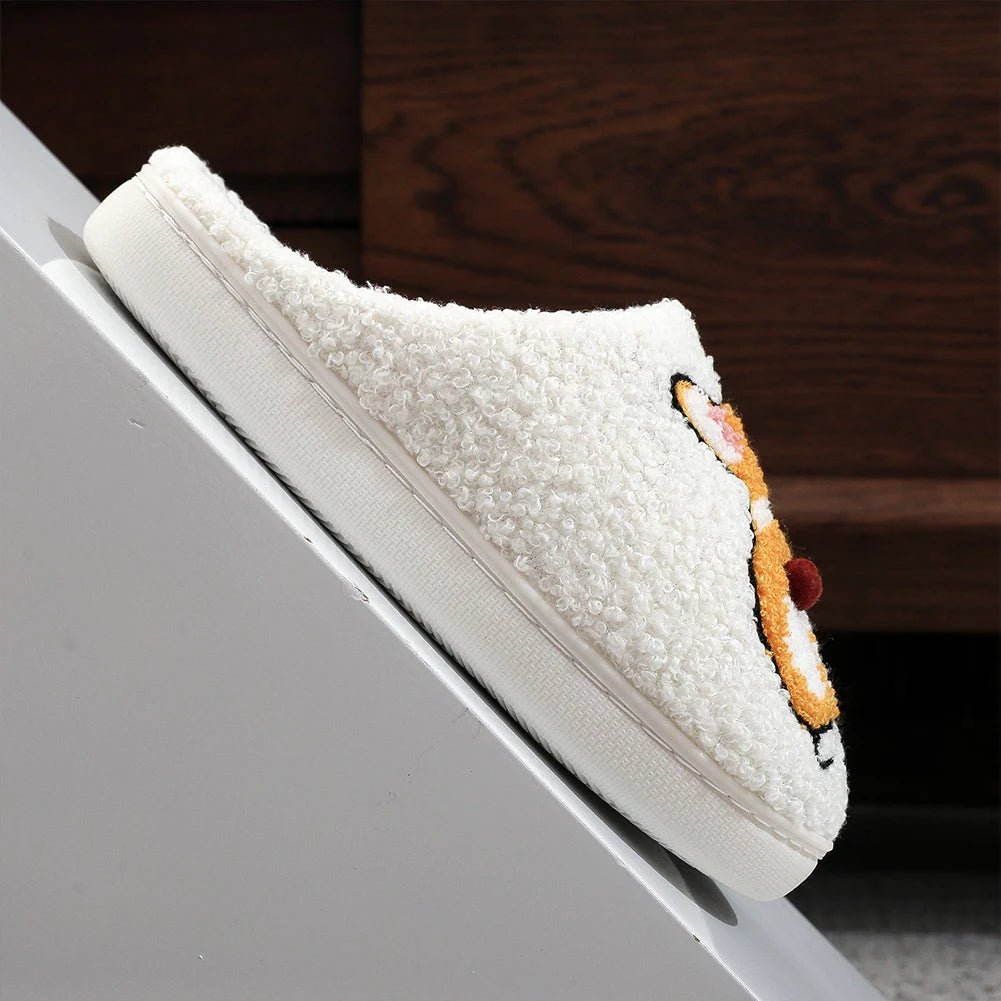 Plush Dog Slippers Fuzzy Indoor Slippers Anti Slip Closed Toe Slippers Comfortable Funny Corgi Dog Slippers for Indoor Bedroom