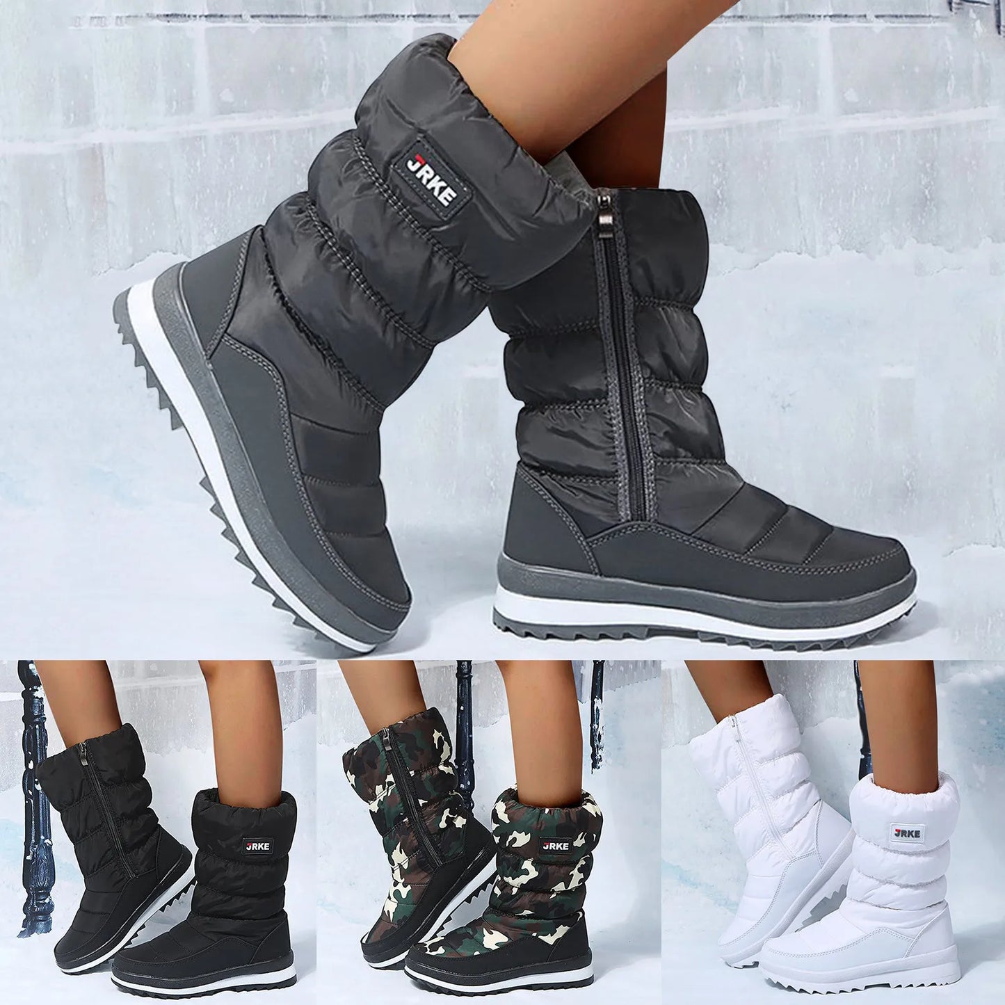 Women'S Fashion Platform Snow Boots Plus High-Top Snow Boots Thickened Plush Warm Simple And Versatile Comfortable Cotton Shoes