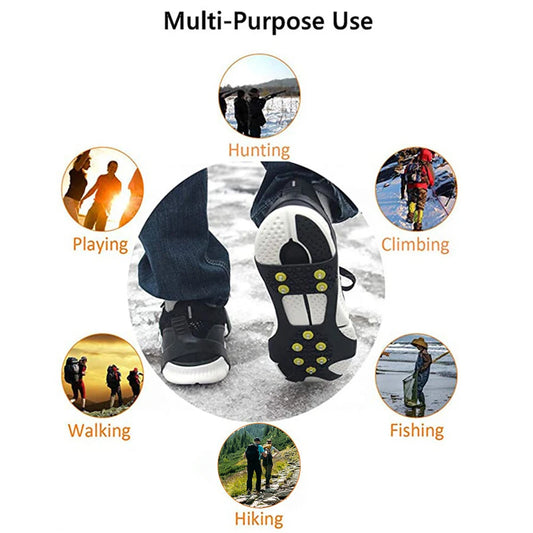 1Pair 10 Studs Snow Ice Gripper Climbing Shoe Spikes Grips 25-48 Size Anti-Skid Cleats Overshoes Crampons Spike Shoes Crampon