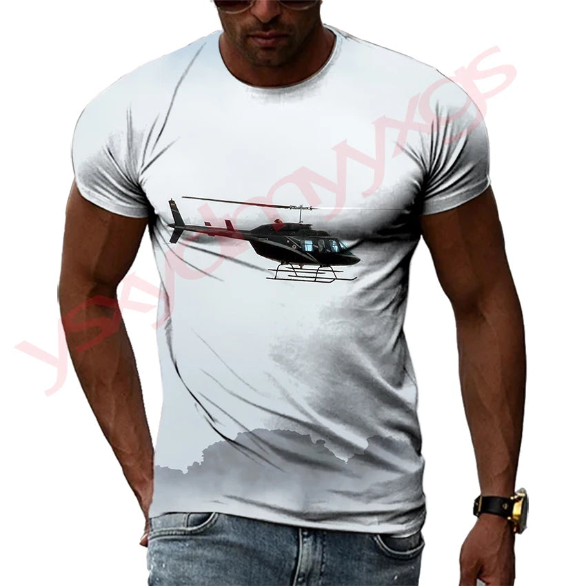 Summer Helicopter Pattern  Men's T-shirt Hip Hop 3D Print Personality   Neck Short Sleeve  Fashion Clothes