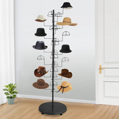 Metal Hat Display Stand Hat Storage Stand Black Freestanding Hat Rack w/25 Hooks