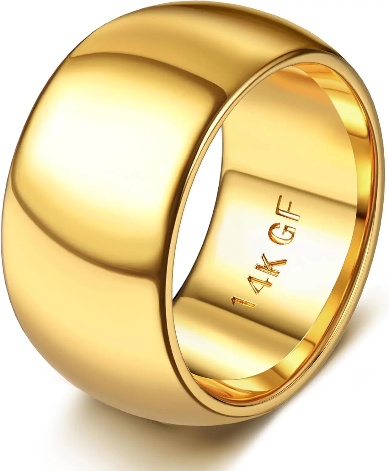 14K Gold Plated Ring for Women Men Thick Thin Pinky Thumb Ring Wedding Band Ring Non Tarnish Plain Domed Comfort Fit Size 6 -10