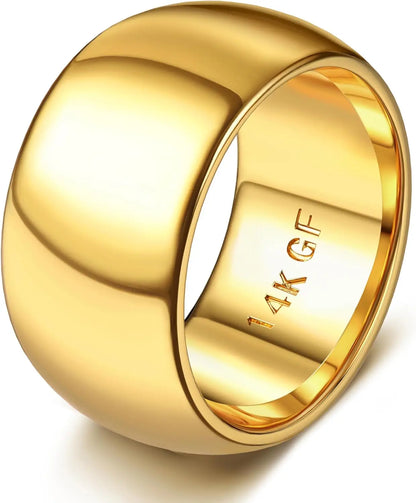 14K Gold Plated Ring for Women Men Thick Thin Pinky Thumb Ring Wedding Band Ring Non Tarnish Plain Domed Comfort Fit Size 6 -10