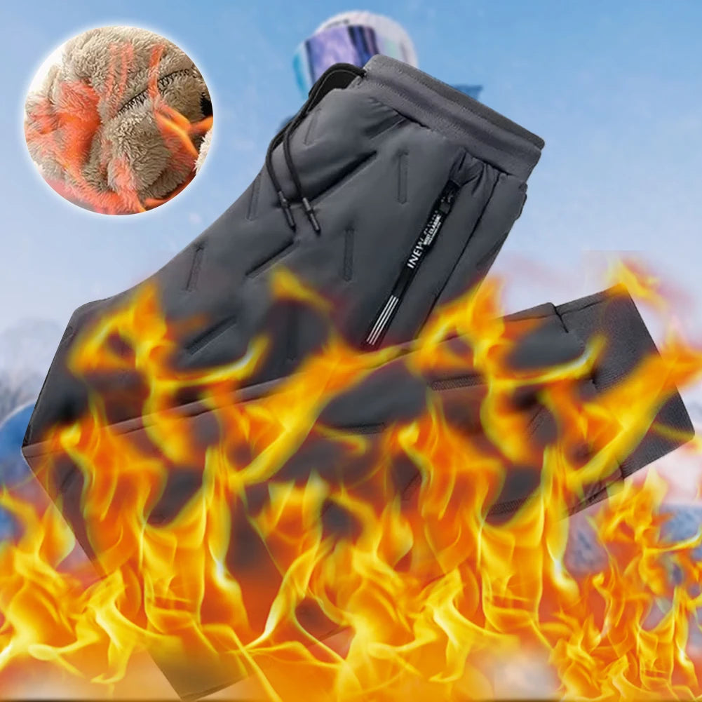 Winter Men Fleece Sweatpants Pant with Zipper Pockets Winter Warm Fleece Pants Casual Slim Sweatpants Pants Waterproof Thermal