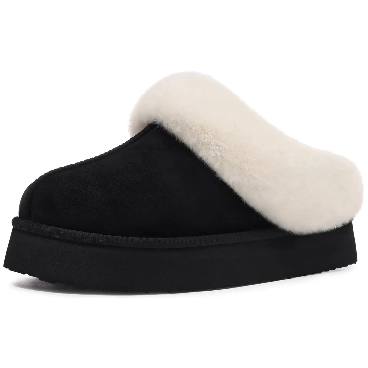 Litfun Fuzzy Platform Slippers For Women Winter Warm House Shoes With Memory Foam Outdoor Anti-Slip Fashion Fur Fluffy Slippers