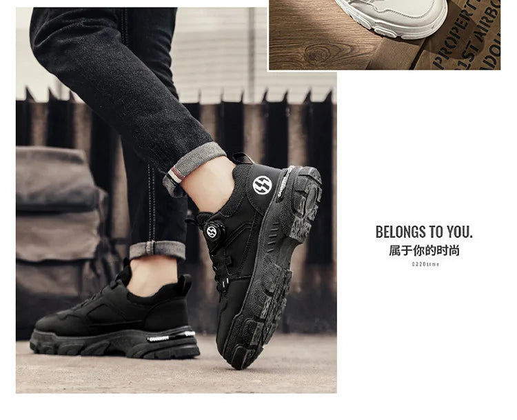 Autumn Men's Sneakers 2026 New Breathable Casual Shoes for Men Buttons Platform Vulcanzed Sneakers Shoes Non-slip Safety Shoes