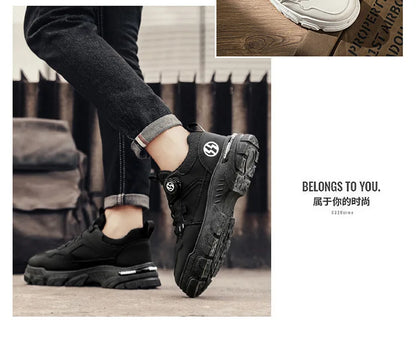 Autumn Men's Sneakers 2026 New Breathable Casual Shoes for Men Buttons Platform Vulcanzed Sneakers Shoes Non-slip Safety Shoes